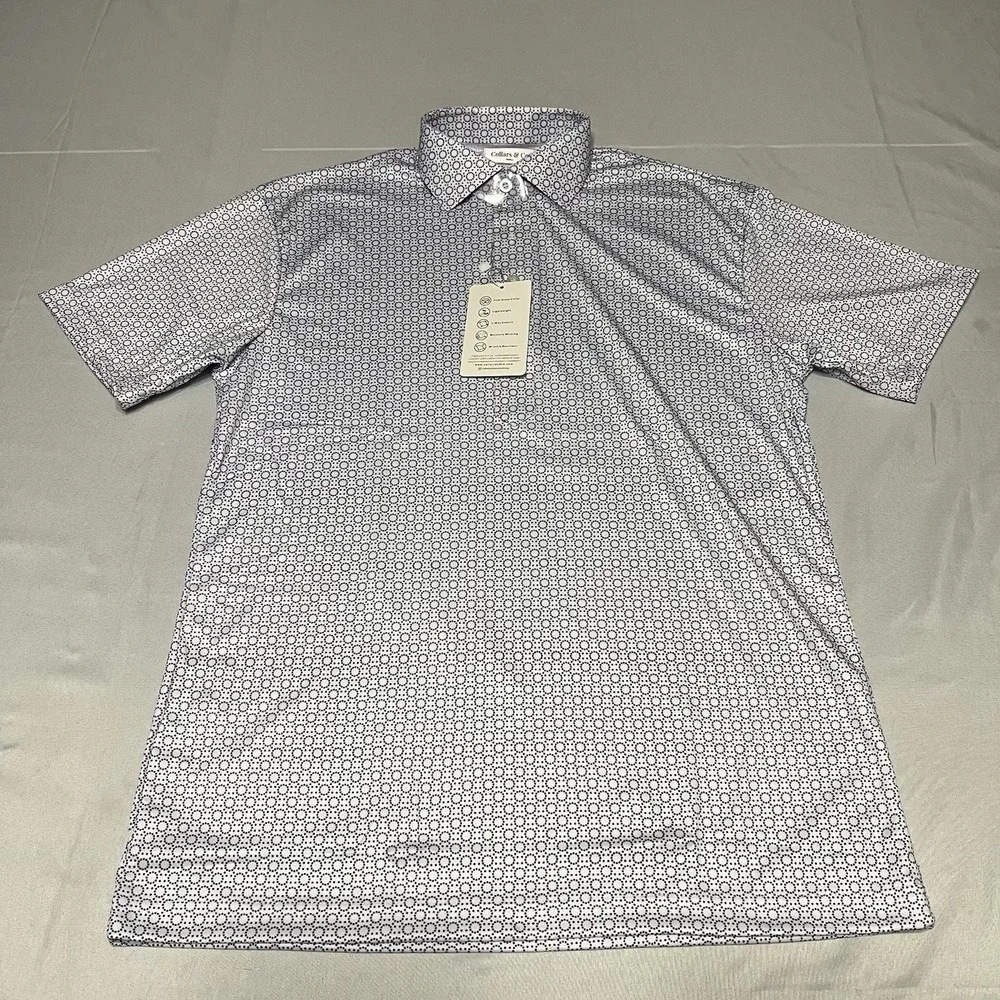 NWT Collars and Co Dress Collar Polo Shirt Men S Purple Geometric Print Stretch